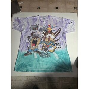Vintage Looney Tunes Taz Foghorn Leghorn Tie Dye Shirt XL Freeze 90s Hip Hop A1